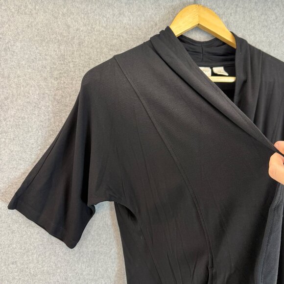 Zenergy by‎ Chicos Size 0 Black Short Sleeve Cardigan Classic Office Open Front - Picture 5 of 11